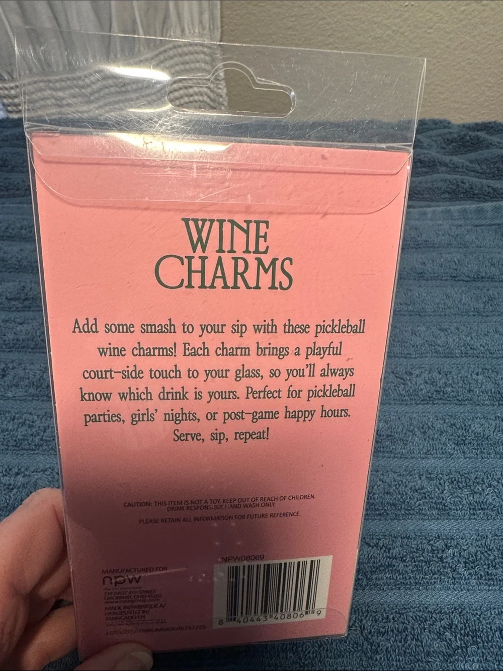 Wine Charms Set - Pink & Green Pickle Ball  Theme NWT
